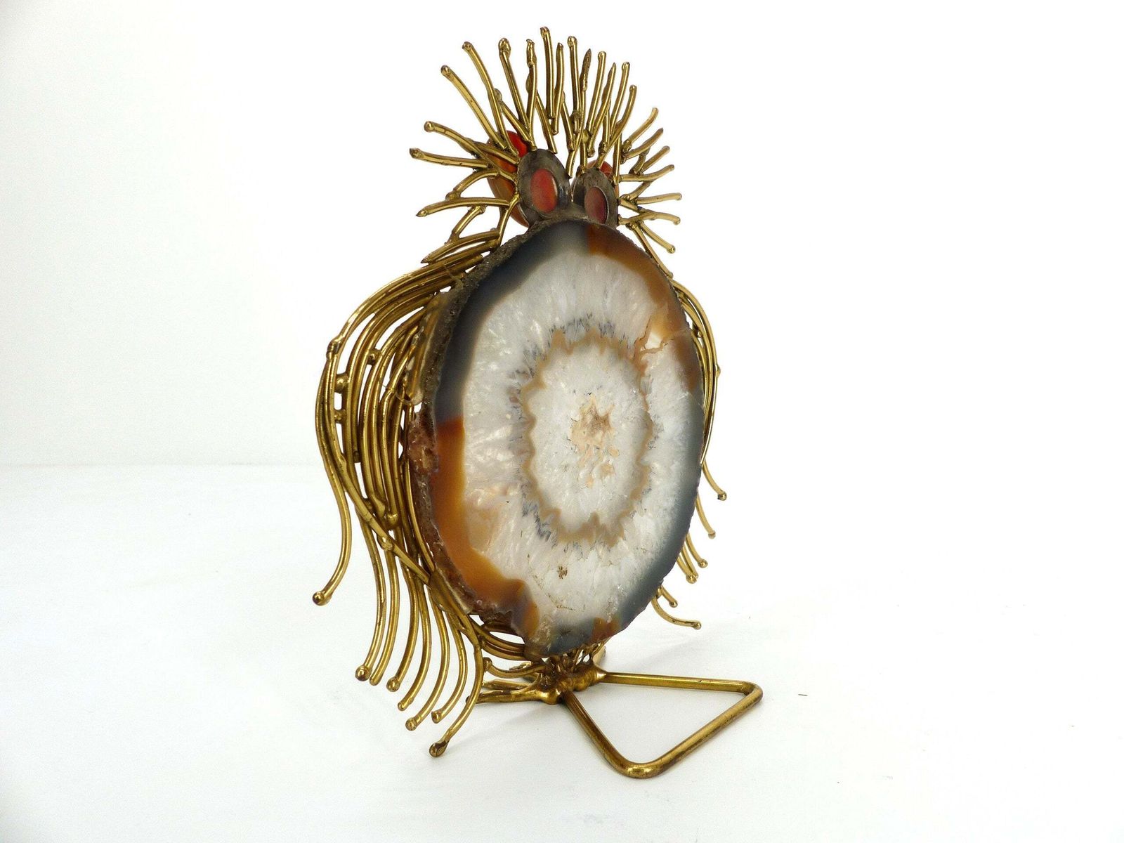 Brutalist Owl Sculpture In Brass And Agate 1970 photo 250.0