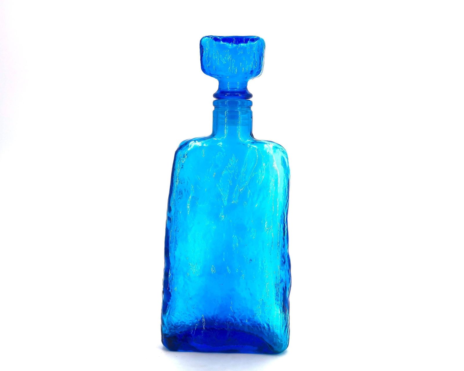 Italiaanse Empoli Blauwe Glazen Geniefles, Karaf, Ca. Jaren 1960 / Made In Italy, Ice