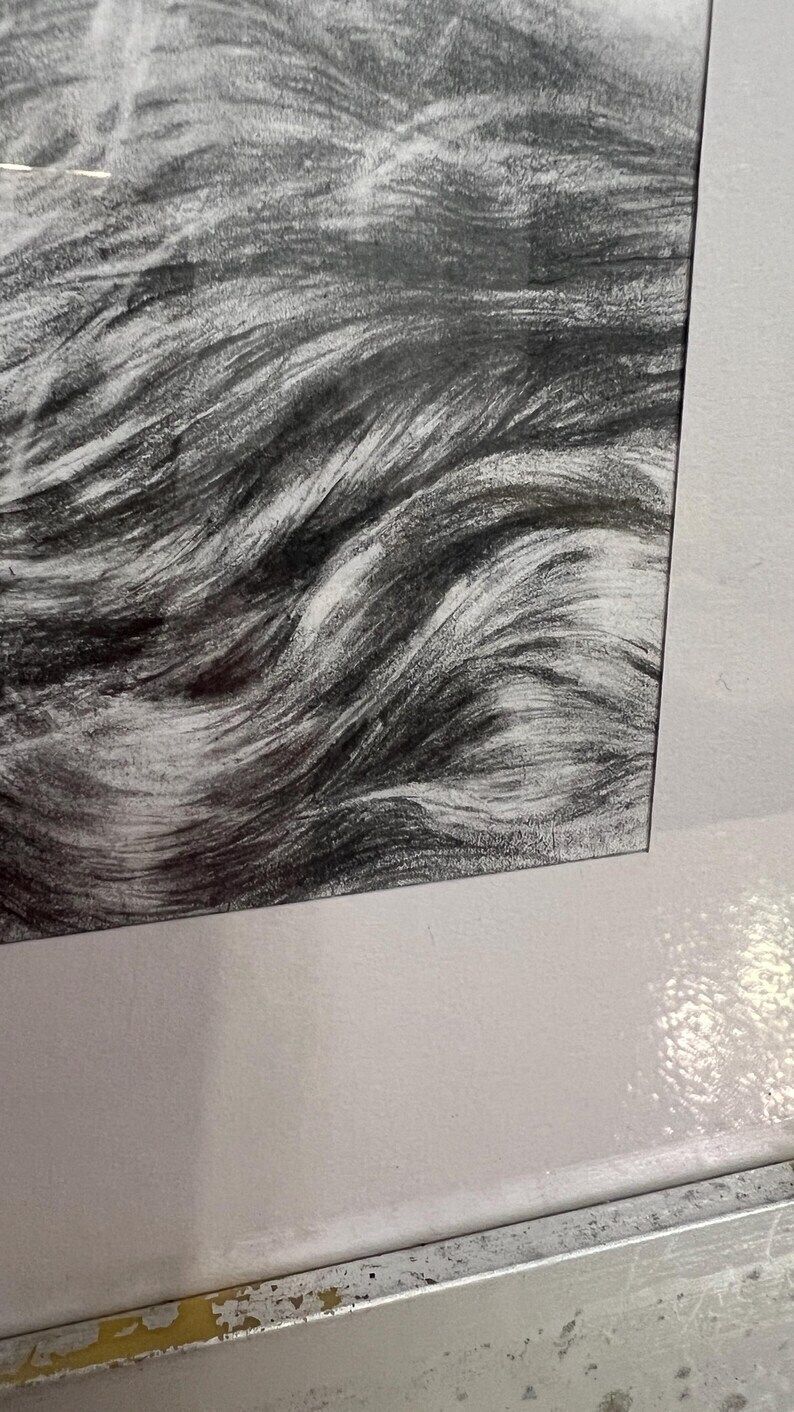 Contemporary Pencil Drawing Of Flowing Hair, Framed And Glazed photo 129.0