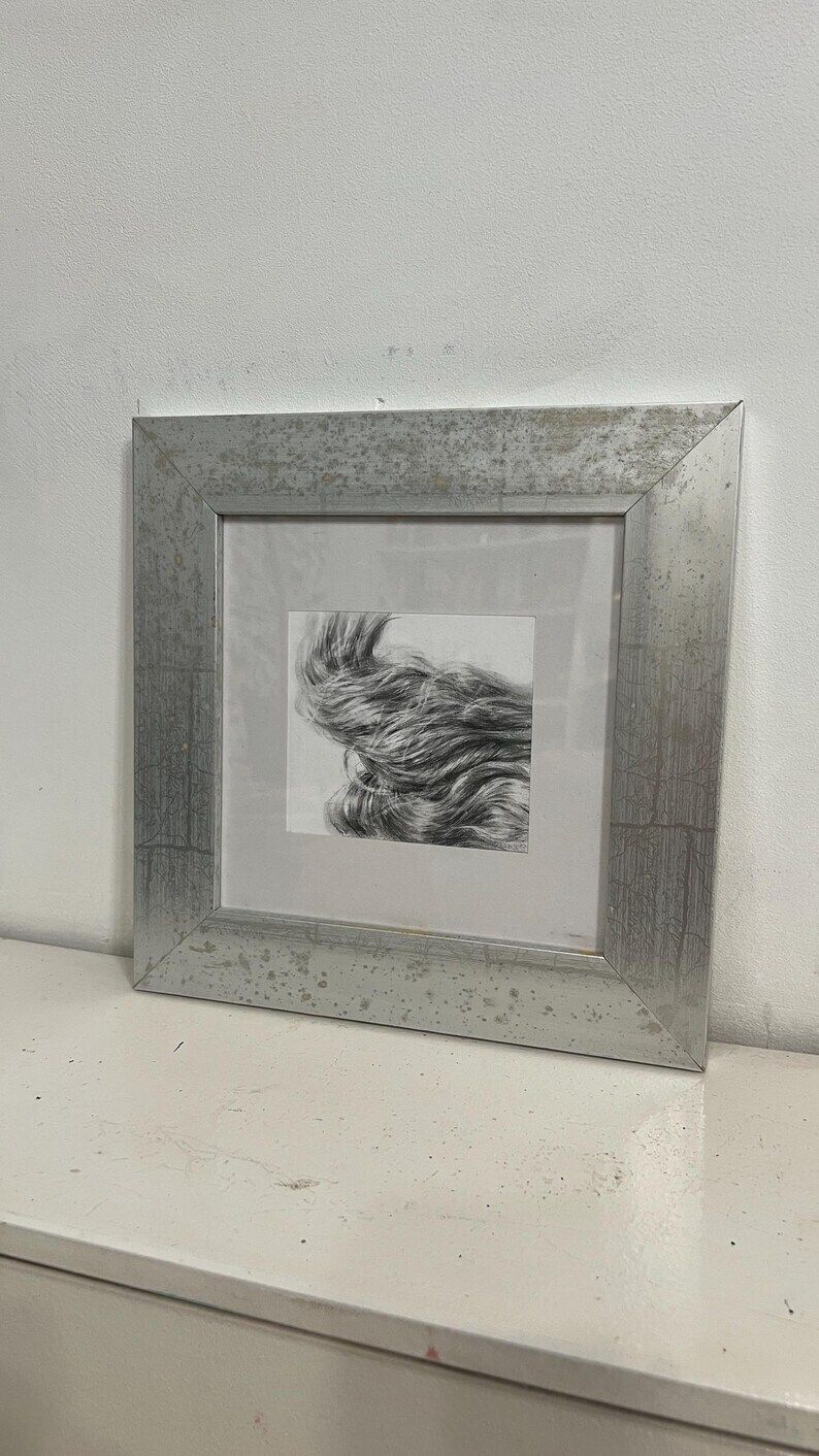 Contemporary Pencil Drawing Of Flowing Hair, Framed And Glazed photo buy