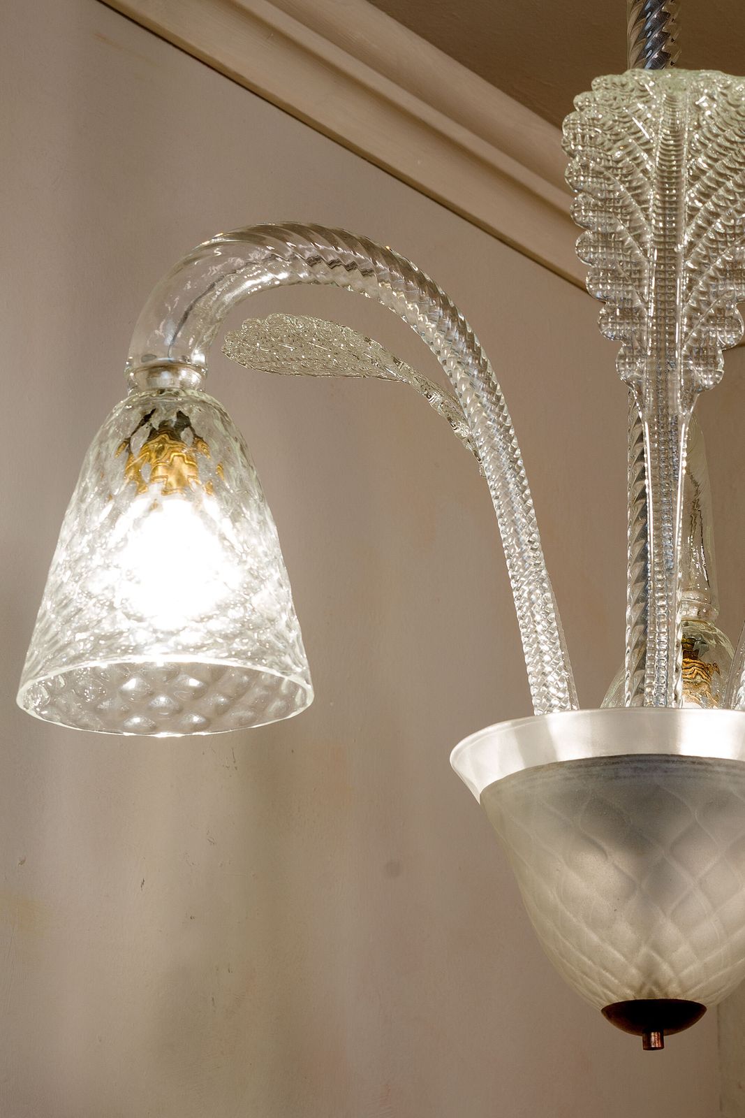 Three Light Art Deco Blown Glass Chandelier From Murano photo vinterior