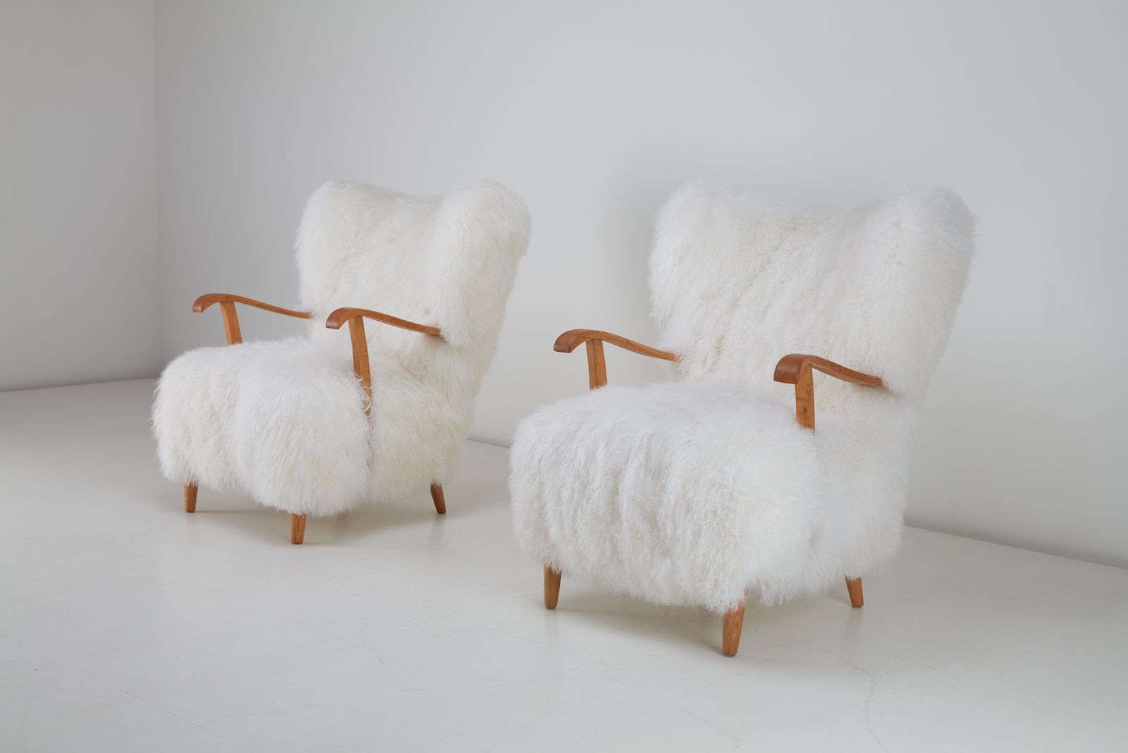 Long Hair Tibetan Sheepskin Armchairs , Sweden, 1940s photo furniture