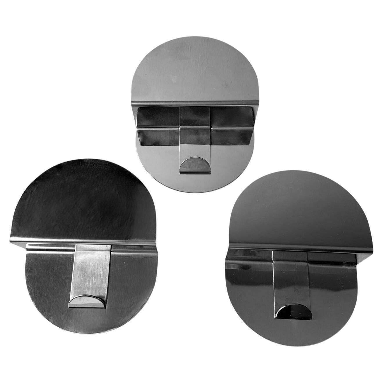 Space Age Vintage Set Of Three Italian Stainless Steel Wall Hooks