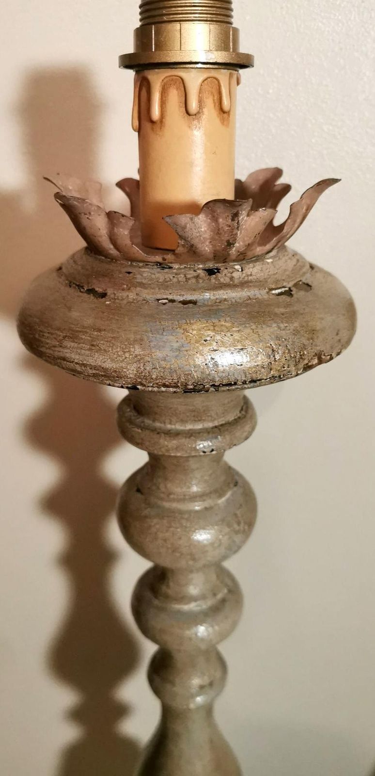 Italian Wooden Church Candlesticks In The Shape Of A Torch Holder photo vintage
