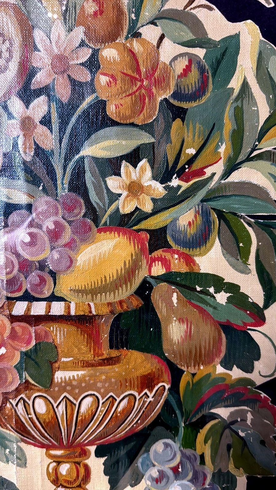 photo vintage Painting Cutout Oil On Canvas Framed With Faux Bamboo Wood  03