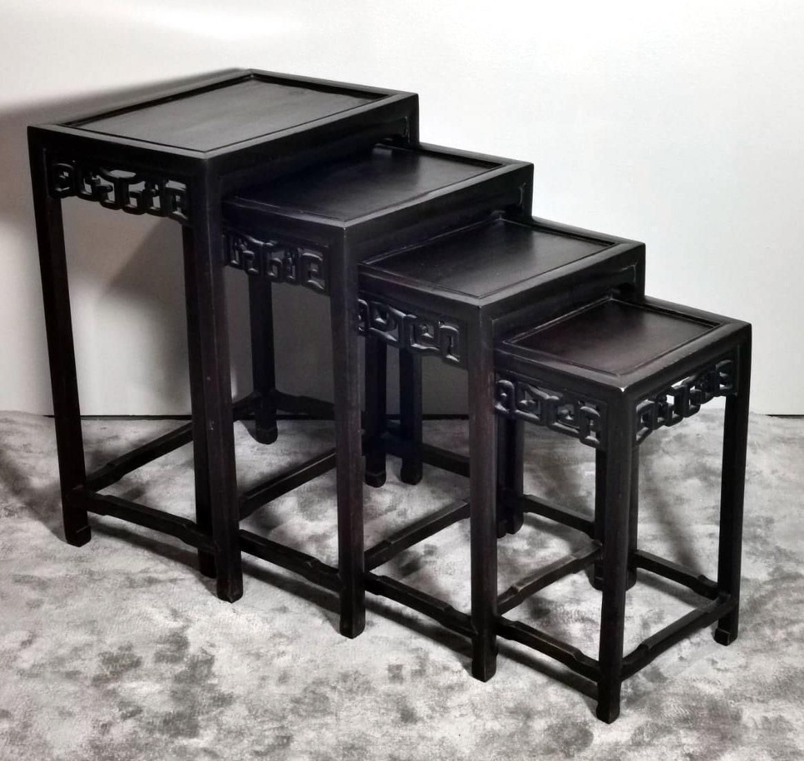 Qing Dynasty Style Set Of 4 Chinese Wooden Nesting Side Tables photo for sale