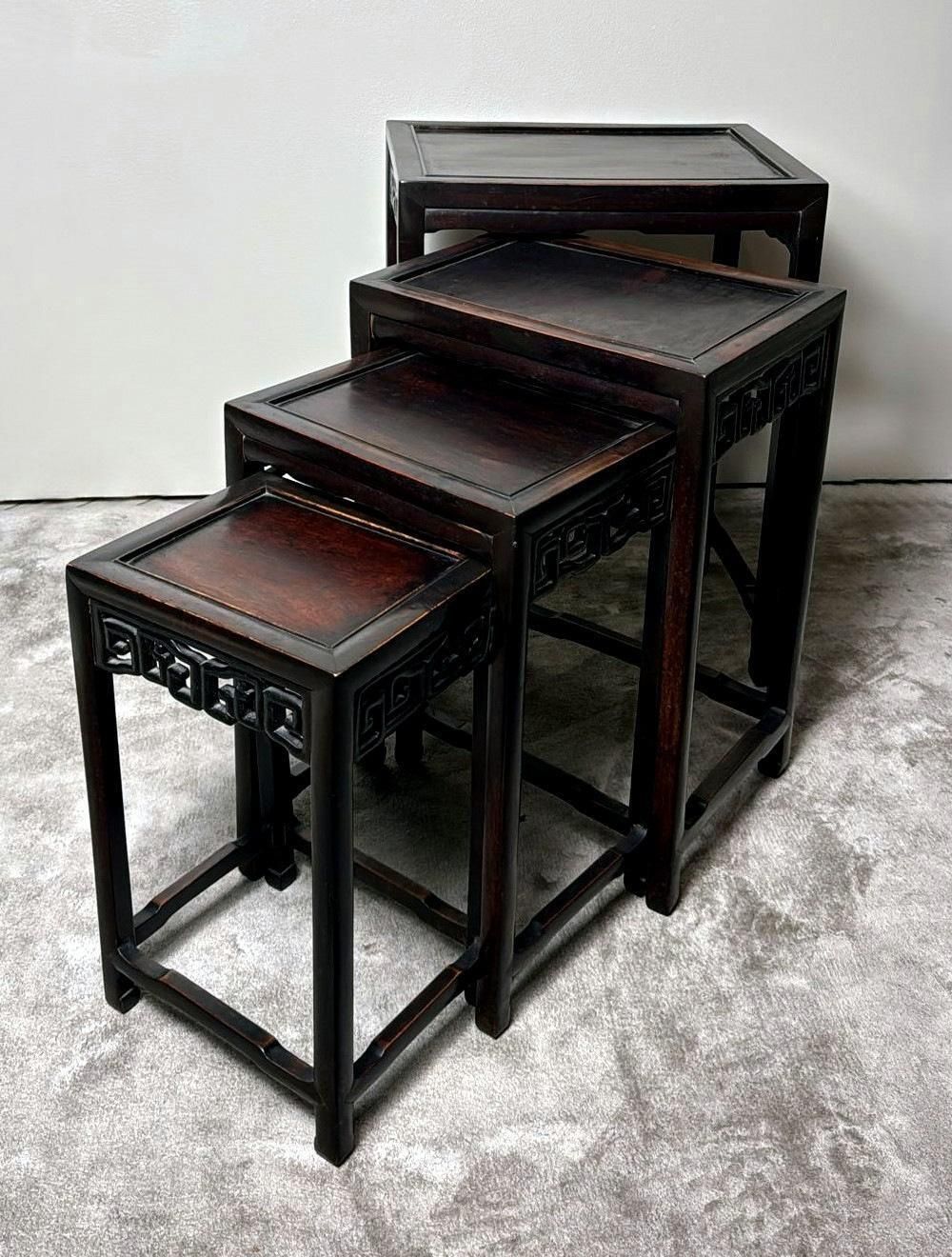 Furniture Qing Dynasty Style Set Of 4 Chinese Wooden Nesting Side Tables photo