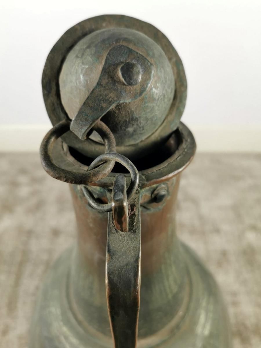 Antique Spanish Copper Jug With Lid All Hand Forged With A Beautiful Patina photo Home Decor