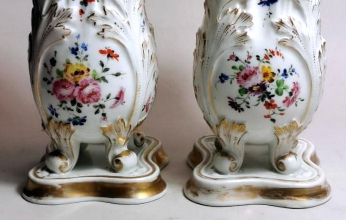 Porcelain De Paris Napoleon III Style Pair Of Shaped Vases Hand Decorated photo 449.0