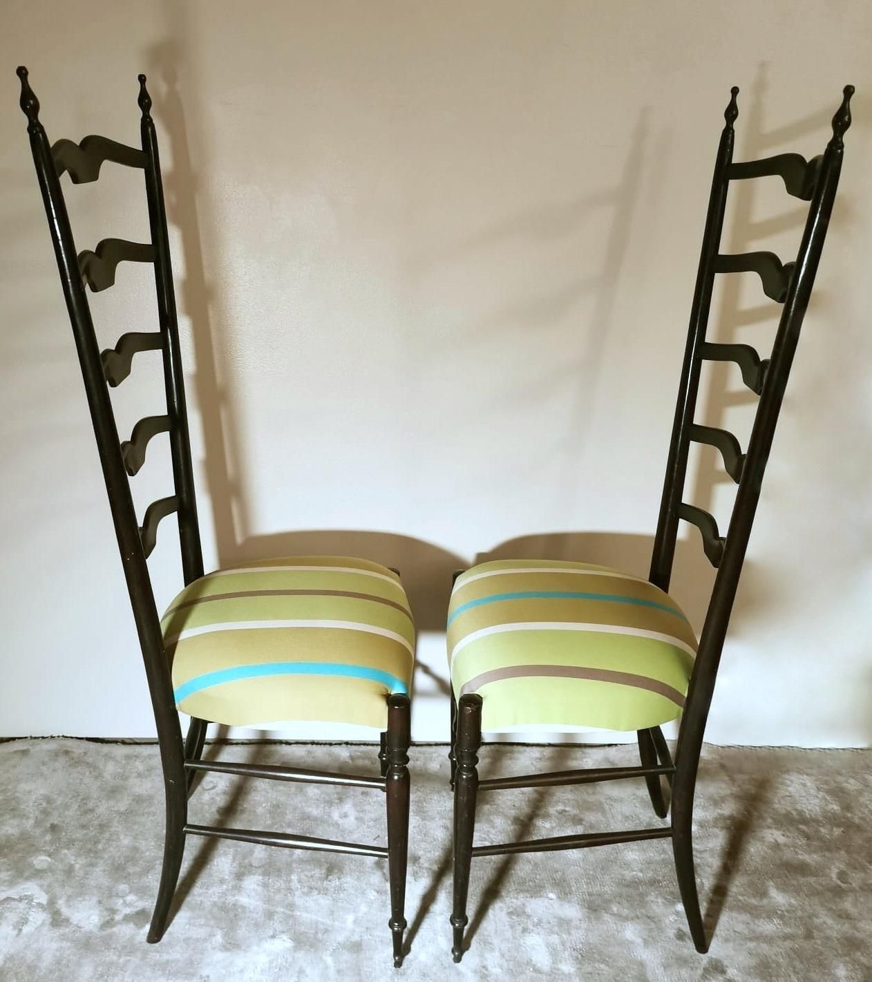 Paolo Buffa Style Pair Of Chiavari Chairs In Italian Wood With High Backrest photo 1270.0