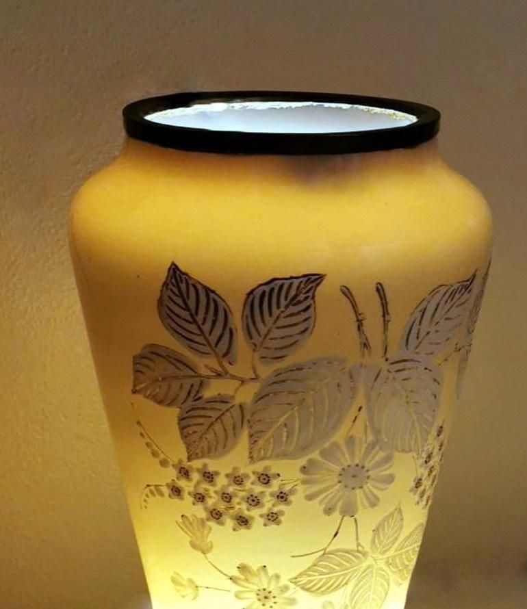 photo buy French Grey Opaline Glass Vase With Hand Painted Flowers Liberty Style