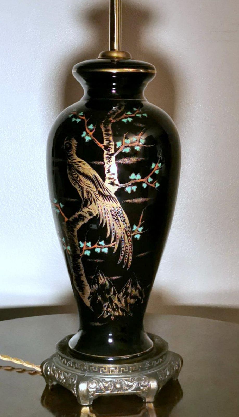 Porcelaine De Paris Rare French Lamp In Black Polished Porcelain Hand Painted photo Lighting