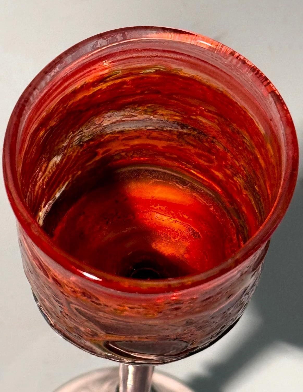 photo vintage Murano "Pulegoso" Italian Glass Chalice With Art Nouveau Silver Stem
