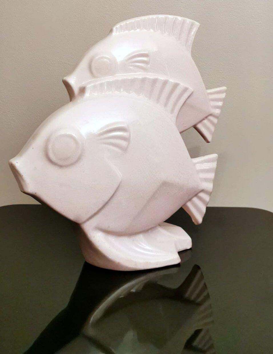 Art Deco French Sculpture Of Two Fish In Craquelé Porcelain photo 416.0