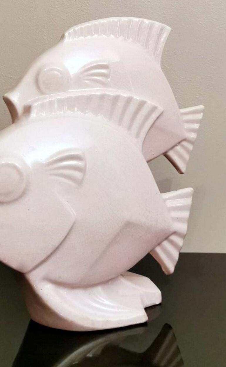 photo furniture Art Deco French Sculpture Of Two Fish In Craquelé Porcelain