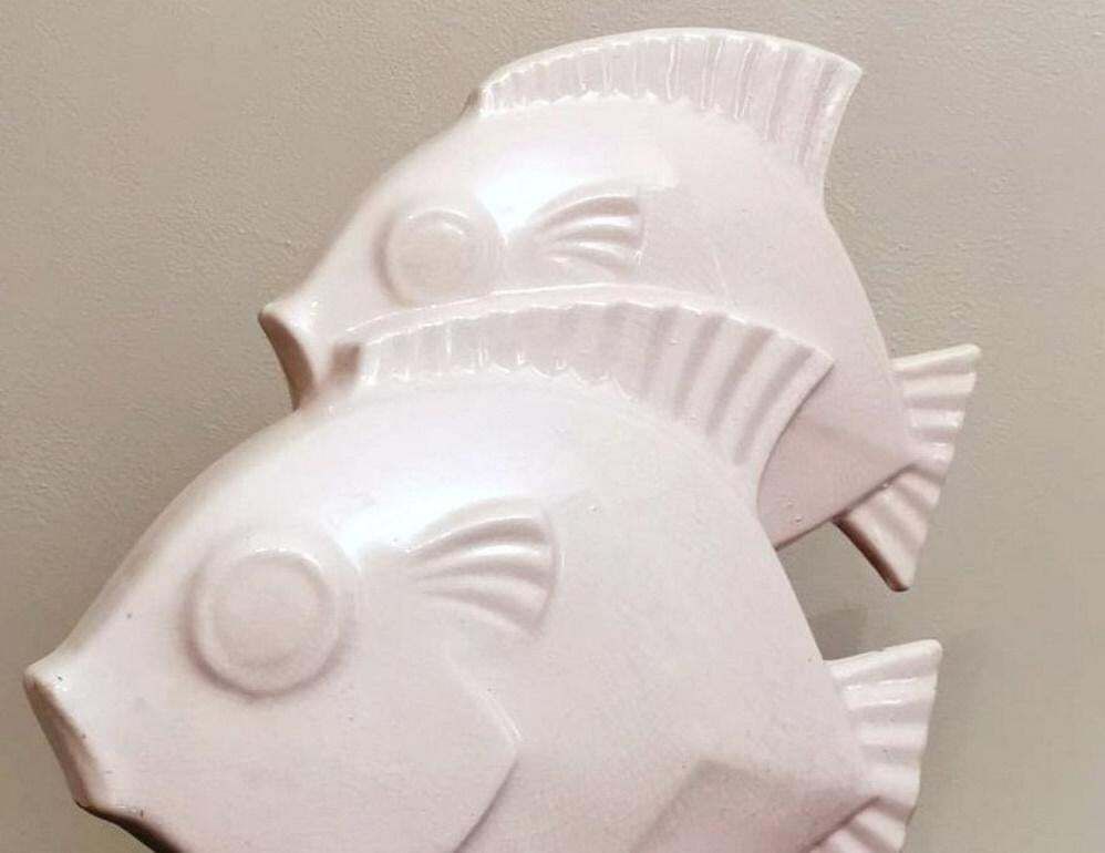 Art Art Deco French Sculpture Of Two Fish In Craquelé Porcelain photo