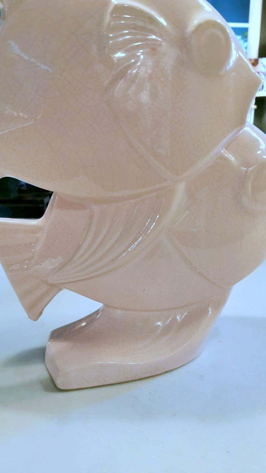 416.0 Art Deco French Sculpture Of Two Fish In Craquelé Porcelain photo