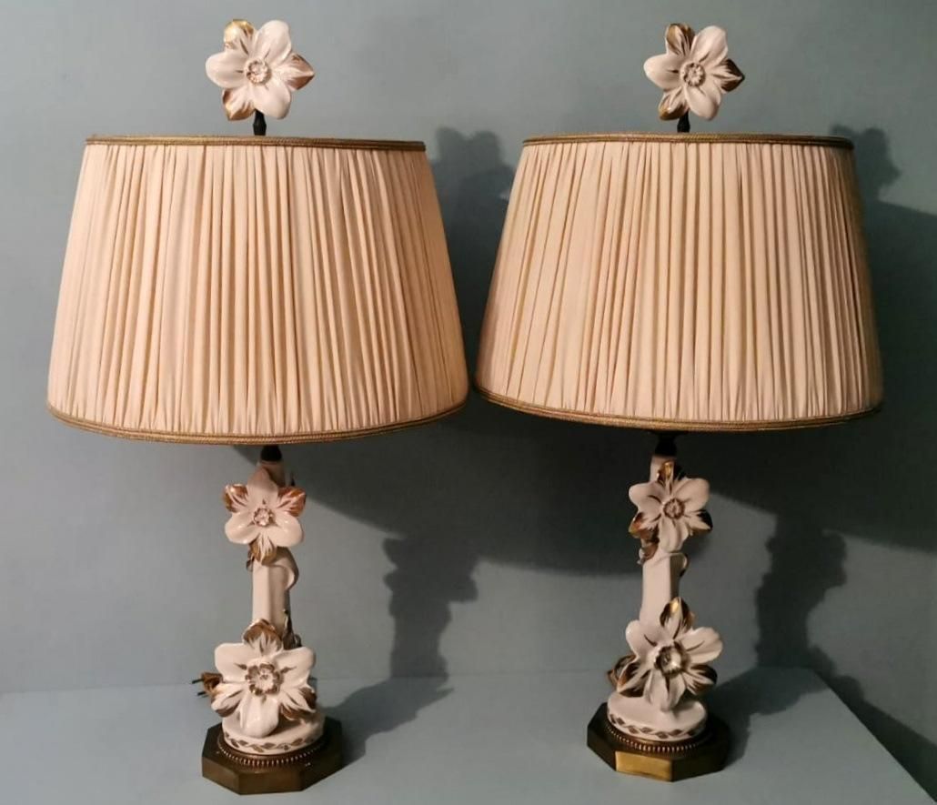 Art Noveau Pair Of French Porcelain Lamps Color Ivory And Pure Gold photo for sale