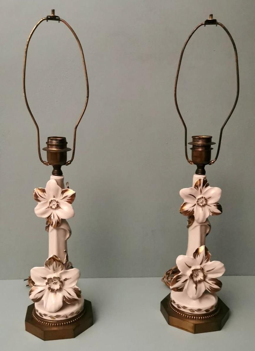 Art Noveau Pair Of French Porcelain Lamps Color Ivory And Pure Gold photo Lighting