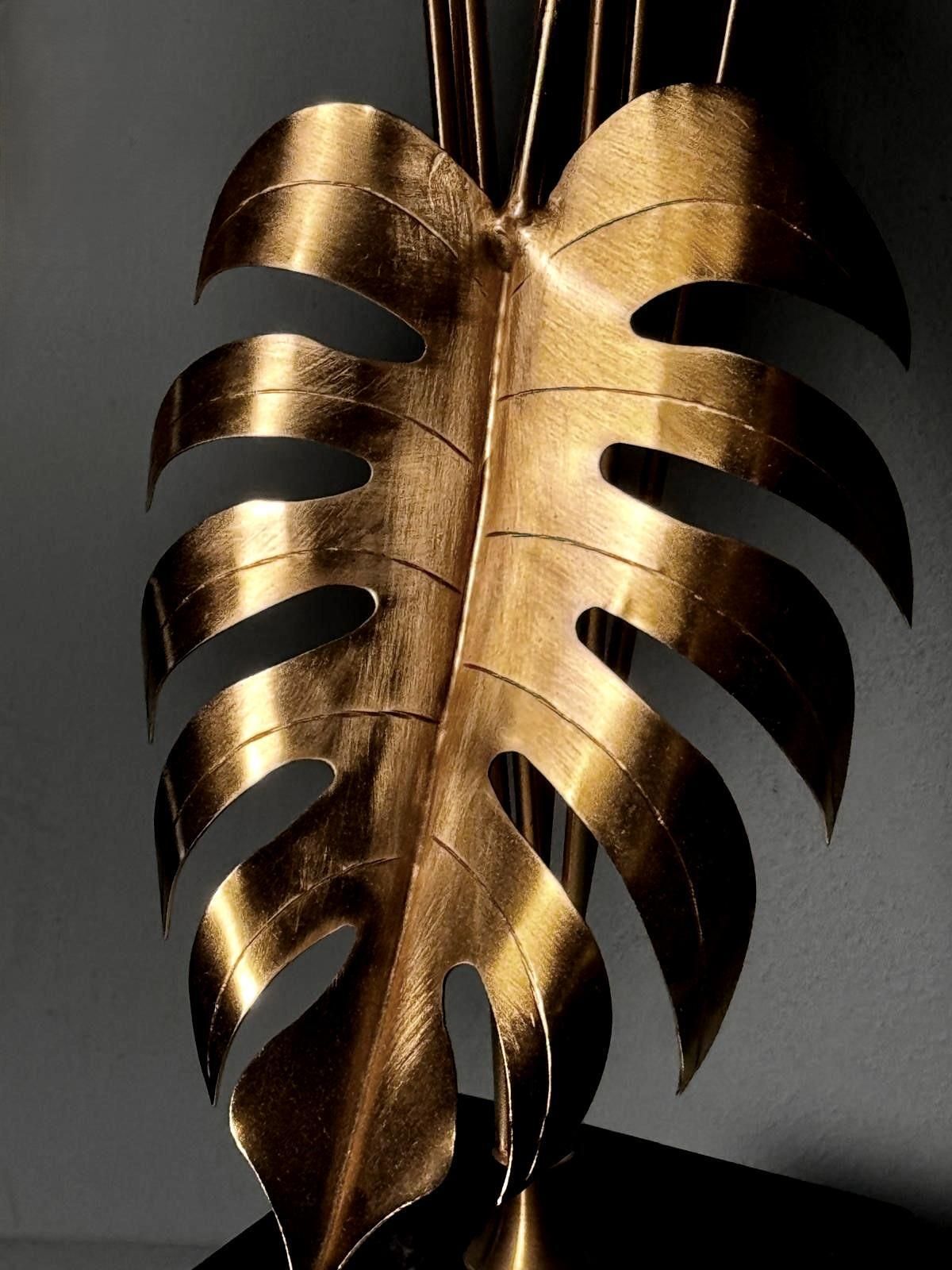photo furniture Italian Brass Plant Sculpture Mounted On Black Marquinia Marble