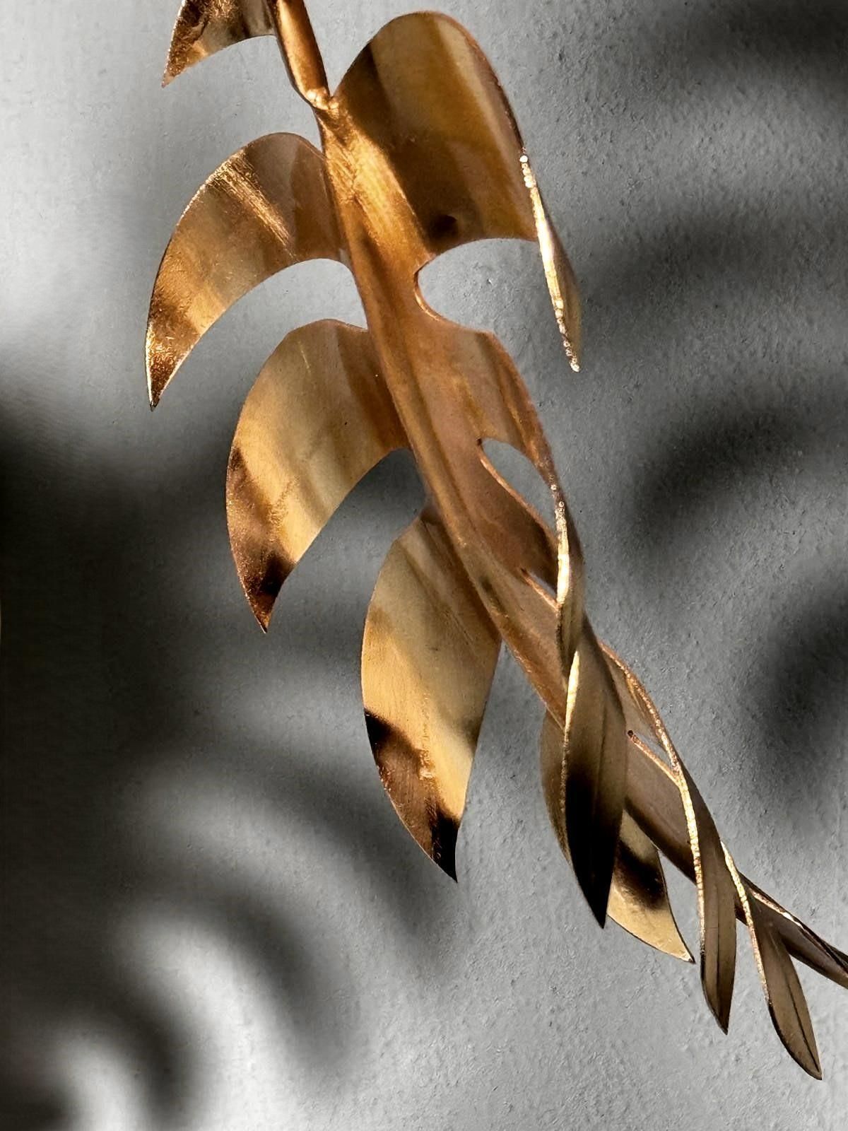 photo for sale Italian Brass Plant Sculpture Mounted On Black Marquinia Marble