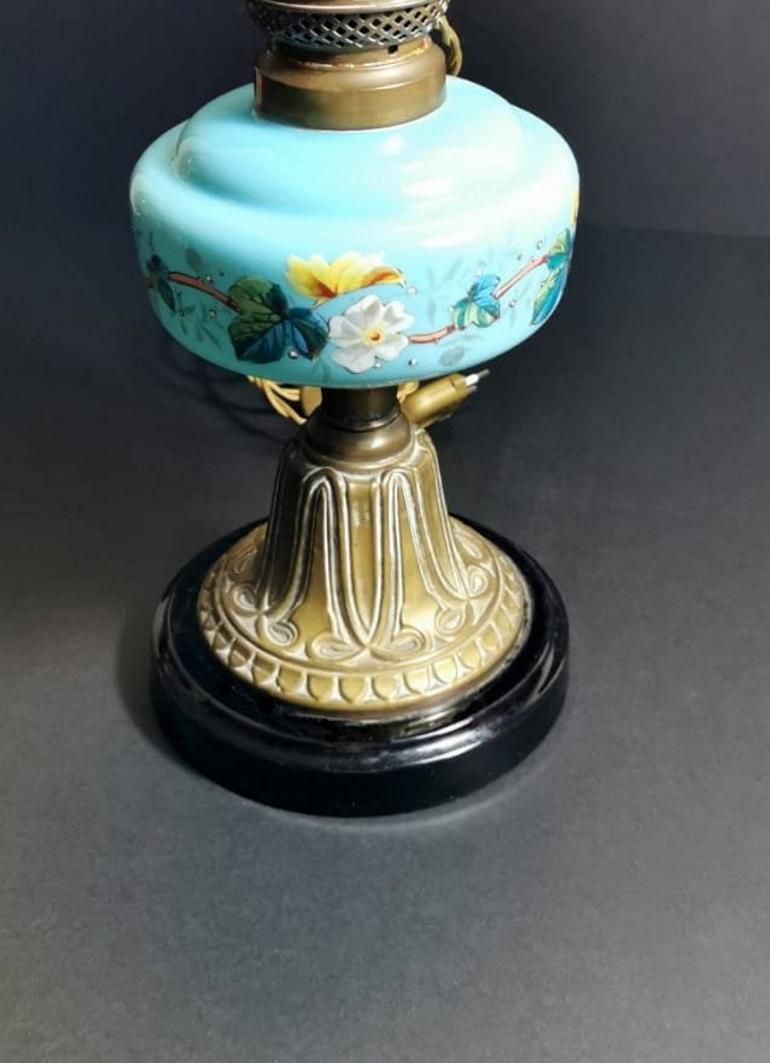 Louis Philippe Style French Opaline Blue Glass Lamp Decorated And Golden Brass photo vinterior