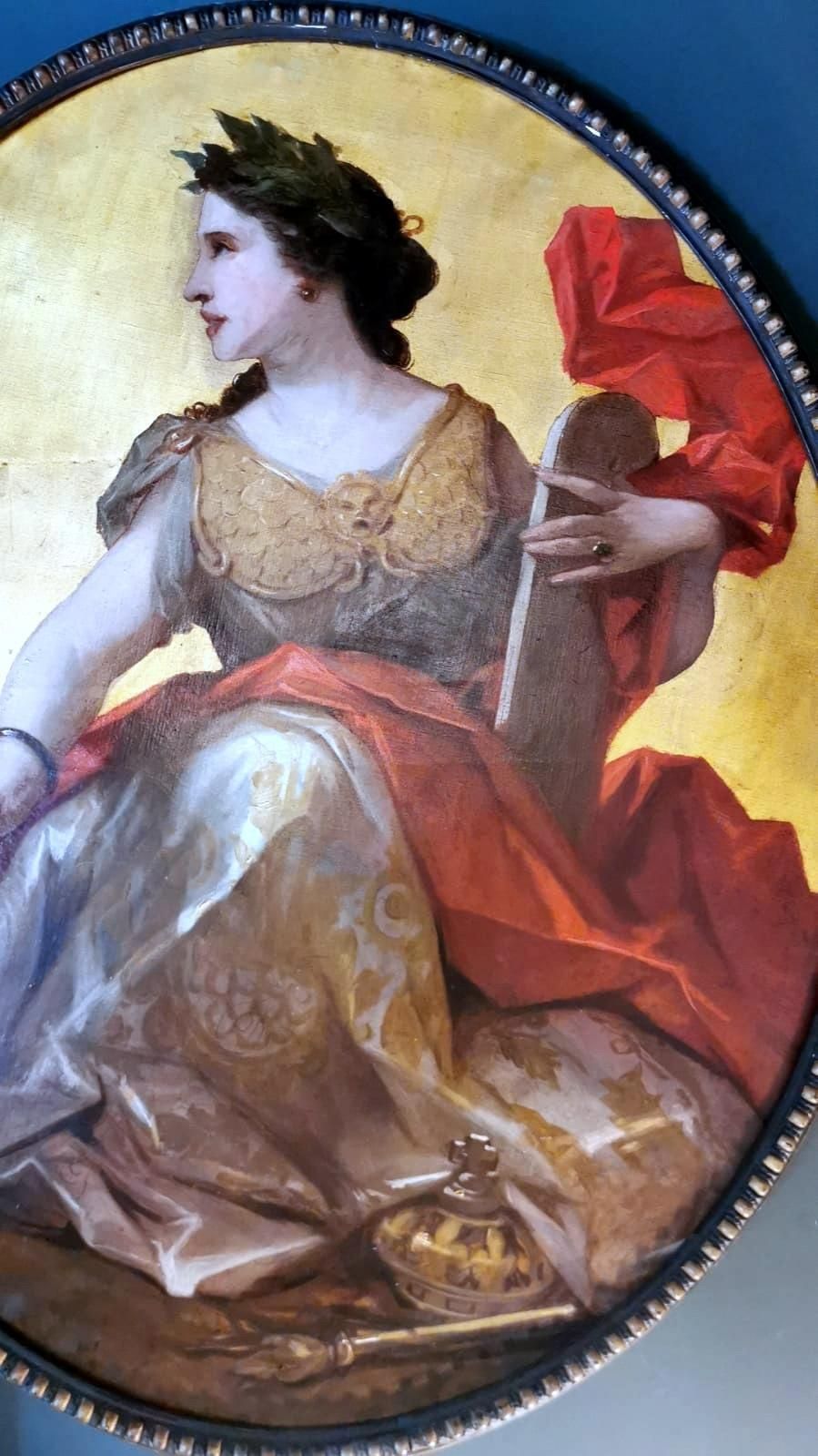 Napoleon III Style Large Oil On Canvas French Subject Calliope Gold Background photo vinterior