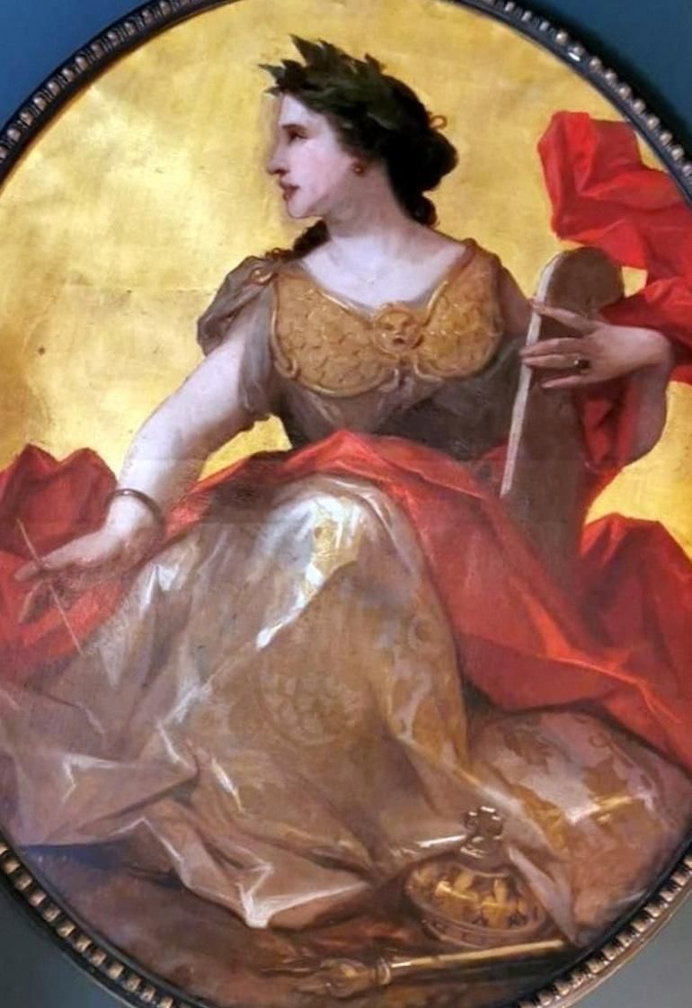 Napoleon III Style Large Oil On Canvas French Subject Calliope Gold Background photo buy