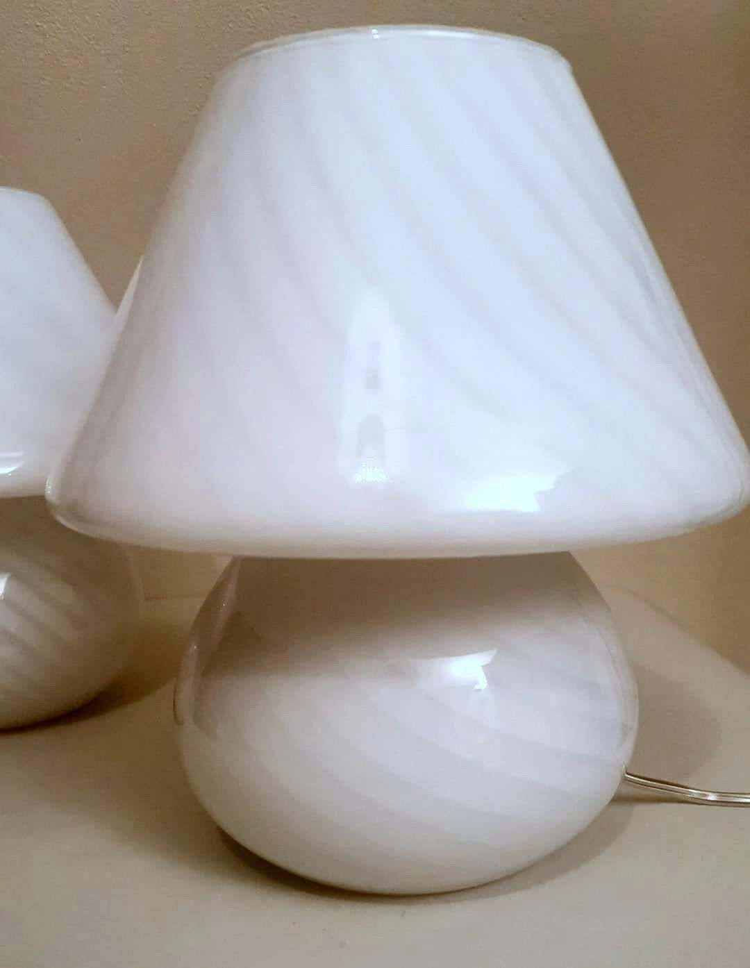 photo furniture Murano Venini Style Pair Of Mushroom Shaped Opal Glass Spiral Lamps