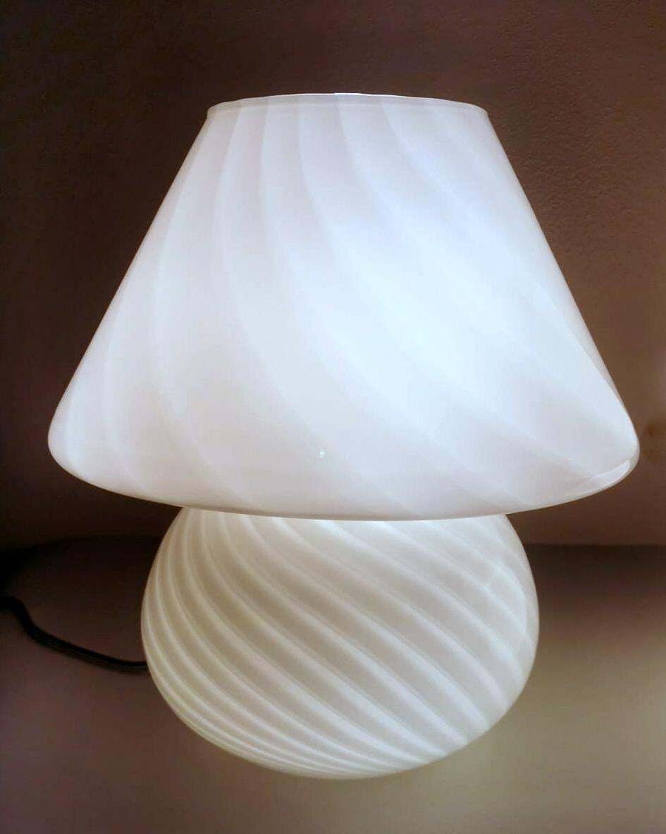 photo for sale Murano Venini Style Pair Of Mushroom Shaped Opal Glass Spiral Lamps