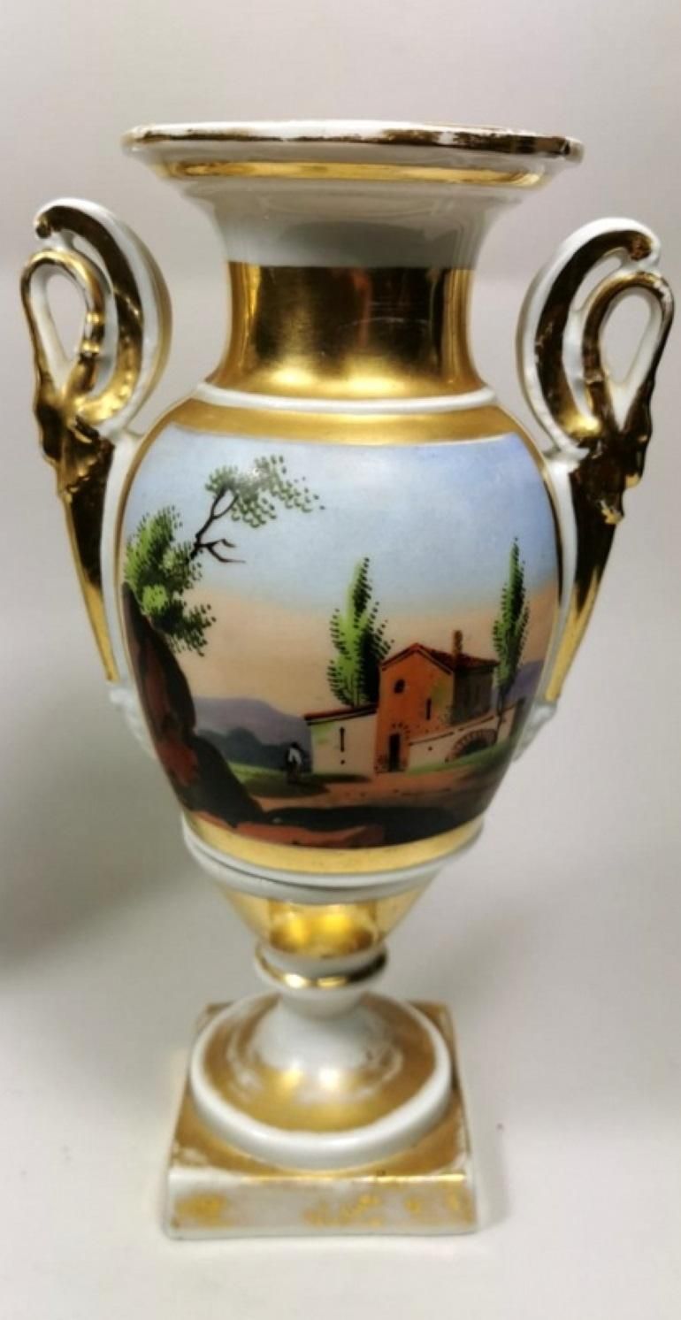 Porcelain De Paris Pair Of Hand Painted Vases Napoleon III, France photo 499.0