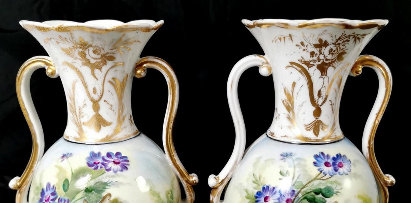 Porcelain De Paris Napoleon III Pair Of French Hand Painted Vases photo buy
