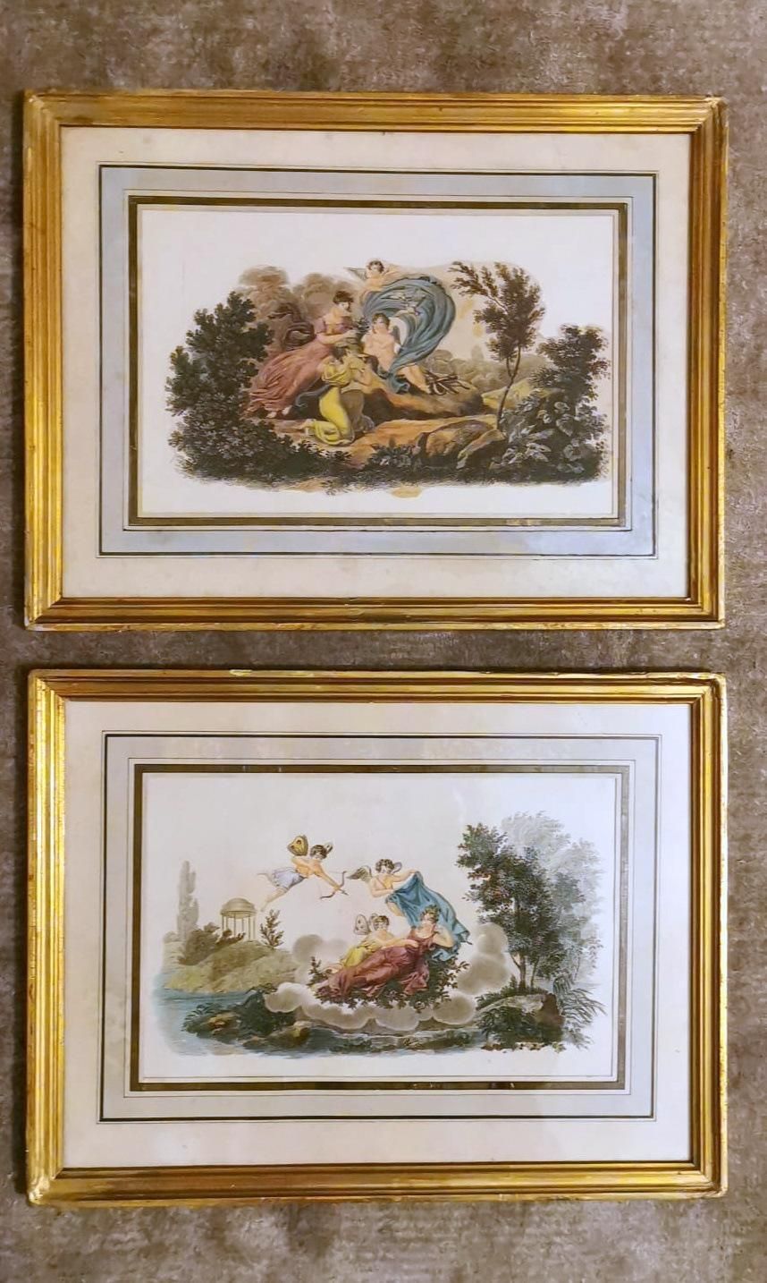 Nargeol Adrien Pair Prints Painted Watercolor With Gilded Frames photo for sale