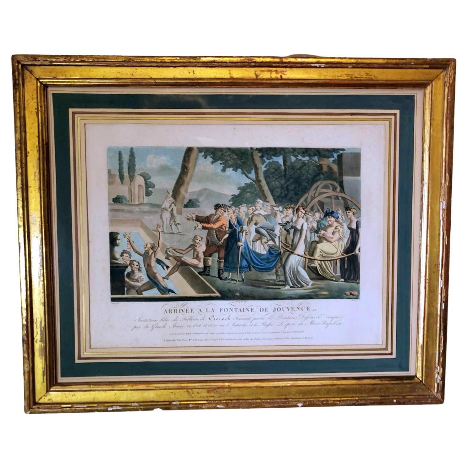 Jean Baptiste Morret French Etching With Allegorical Subject Gilded Wood Frame