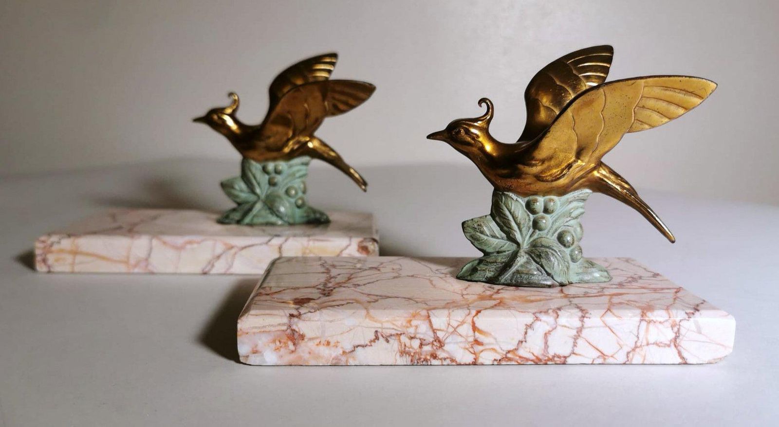 Art Deco France Pair Of Metal Bird Bookends With Fine Marble Base photo Home Decor