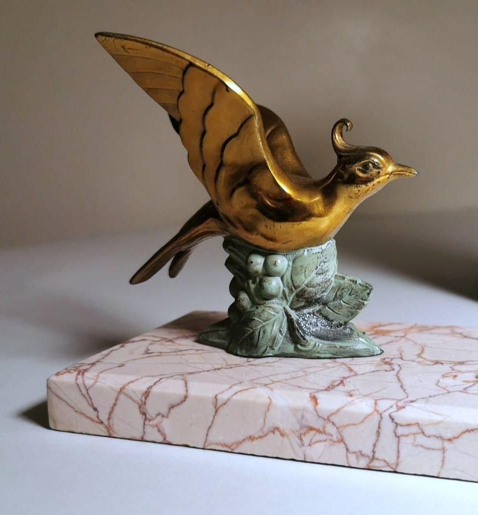 photo furniture Art Deco France Pair Of Metal Bird Bookends With Fine Marble Base