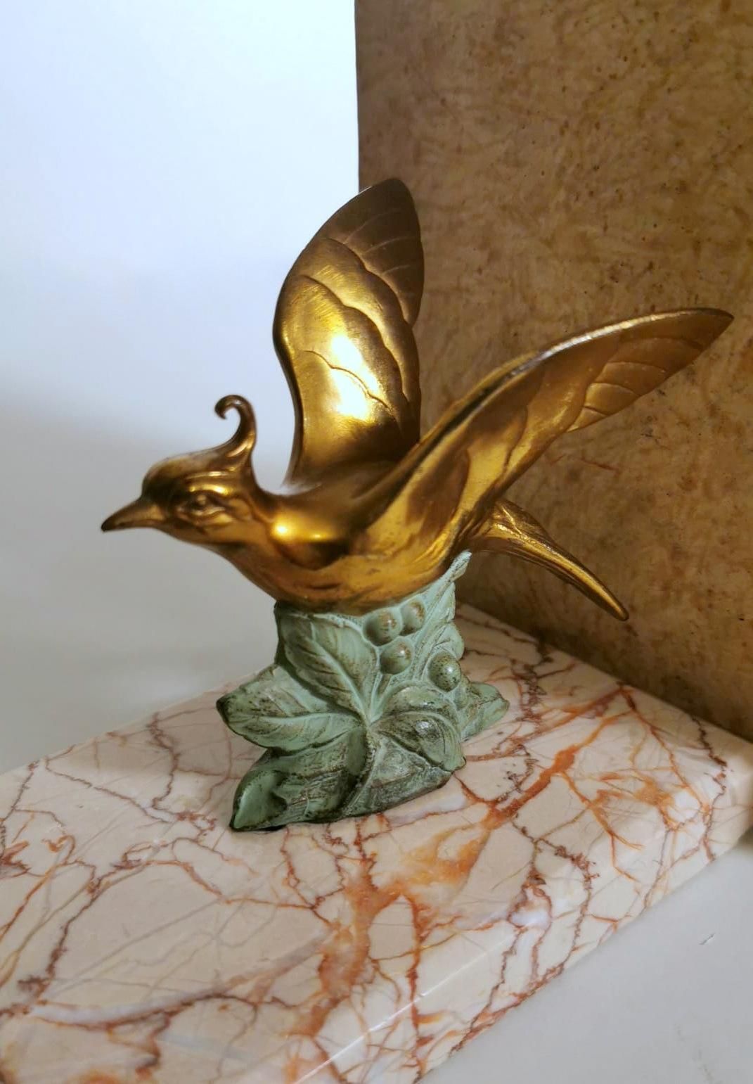 photo buy Art Deco France Pair Of Metal Bird Bookends With Fine Marble Base