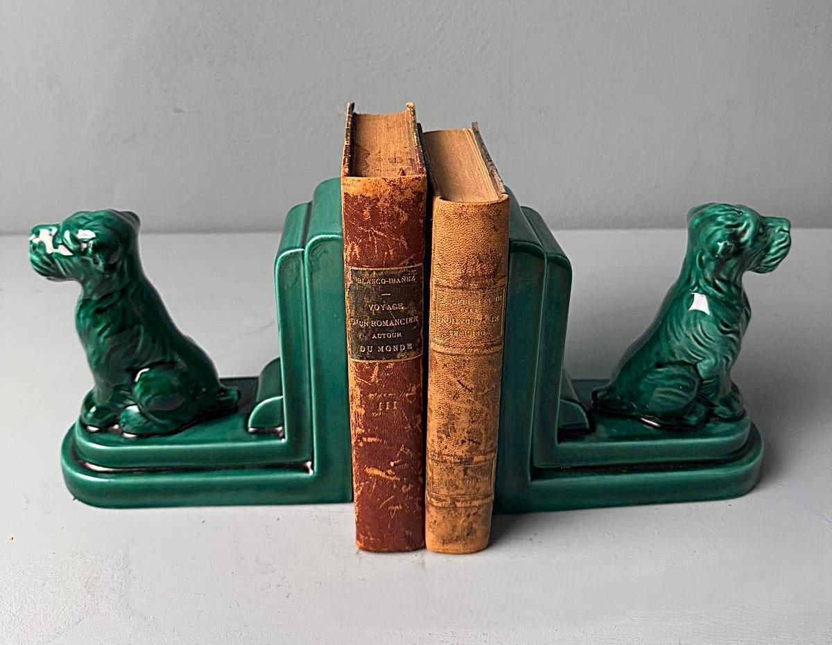 photo vinterior Art Deco Pair Of French Ceramic Bookends In Saint Clément Style