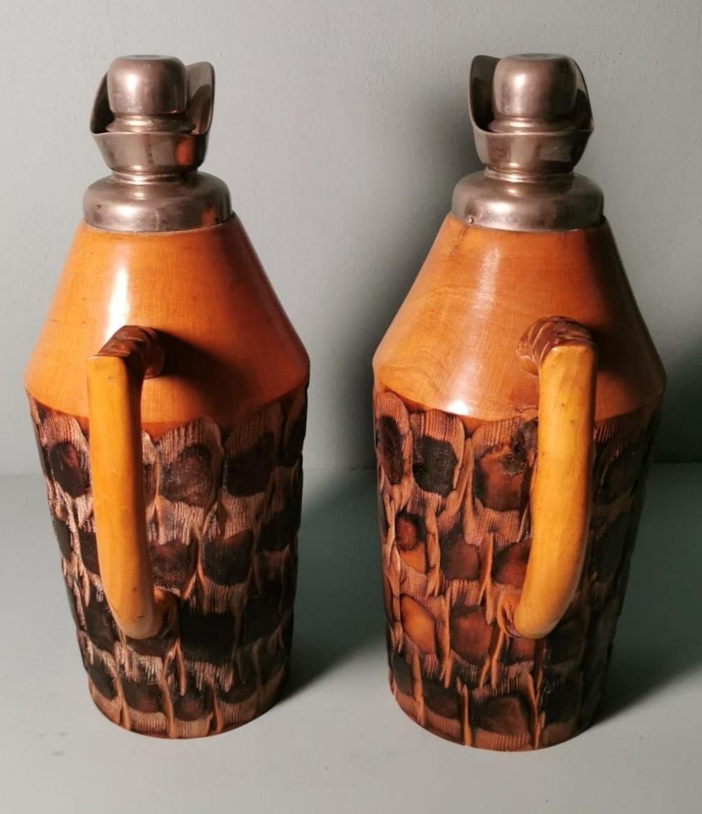 Tura Aldo For Macabo Pair Of Italian Thermal Jugs In Bamboo And Metal photo Home Decor
