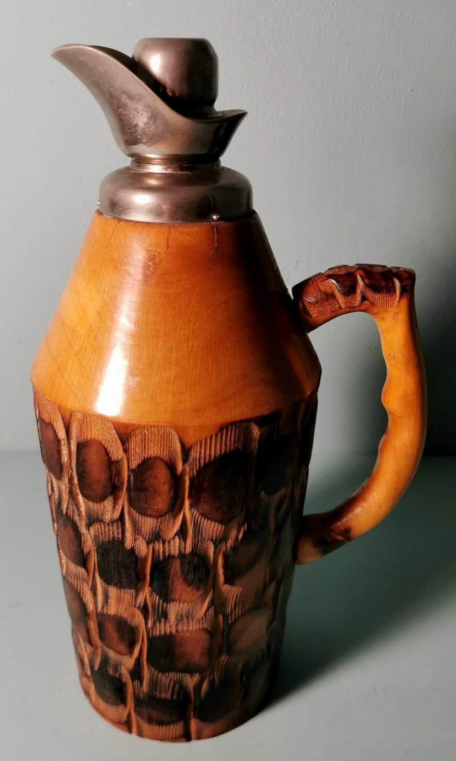 photo for sale Tura Aldo For Macabo Pair Of Italian Thermal Jugs In Bamboo And Metal