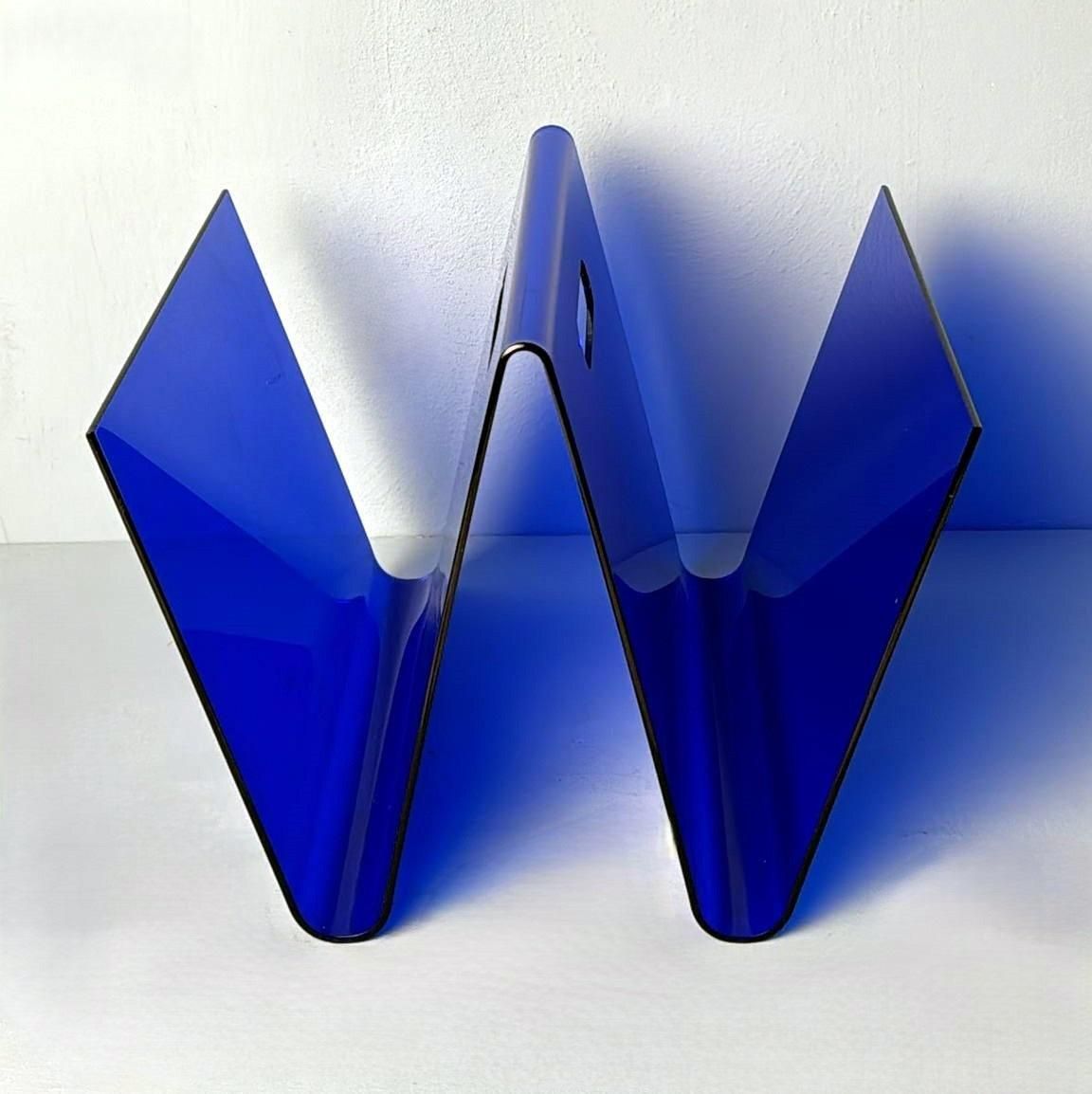 Space Age Style  Italian Blue Plexiglass Magazine Rack photo for sale