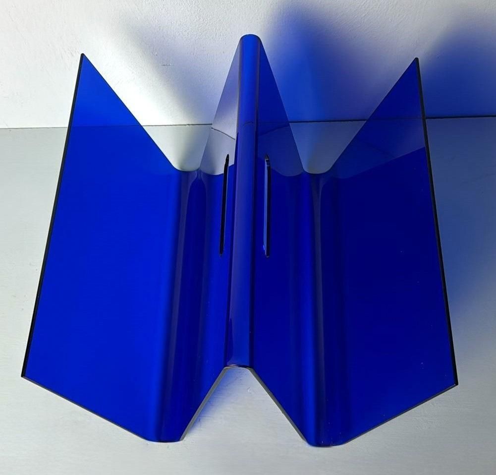 Space Age Style  Italian Blue Plexiglass Magazine Rack photo vinterior