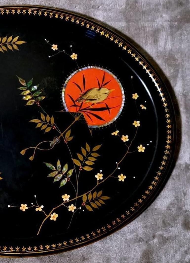 Napoleon III Style French "Chinoserie" Hand Painted Metal Tray photo Home Decor