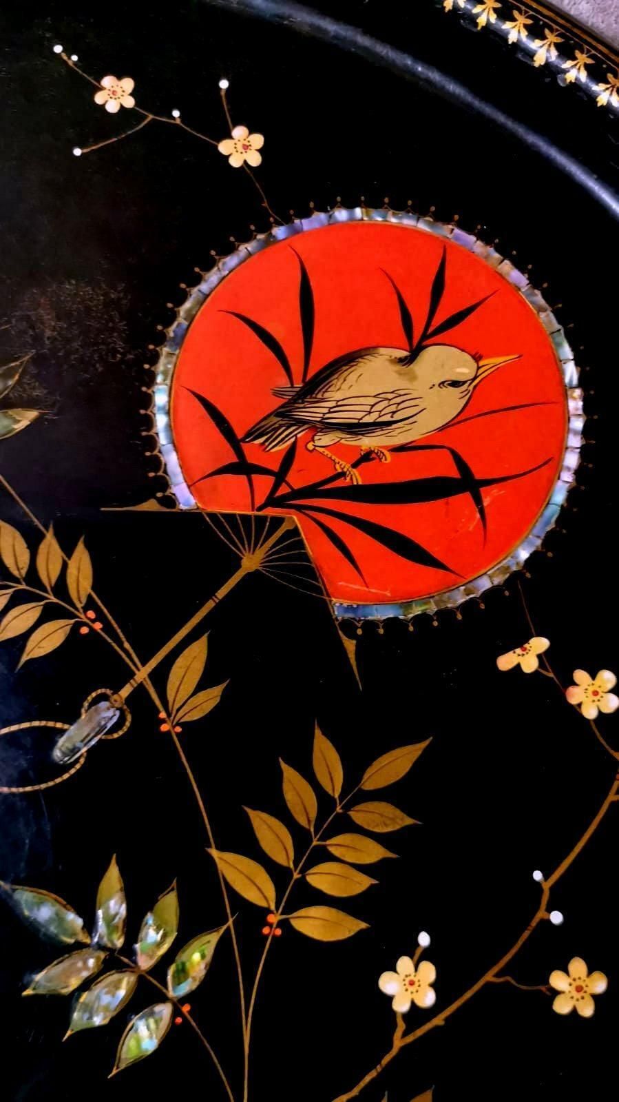 photo for sale Napoleon III Style French "Chinoserie" Hand Painted Metal Tray