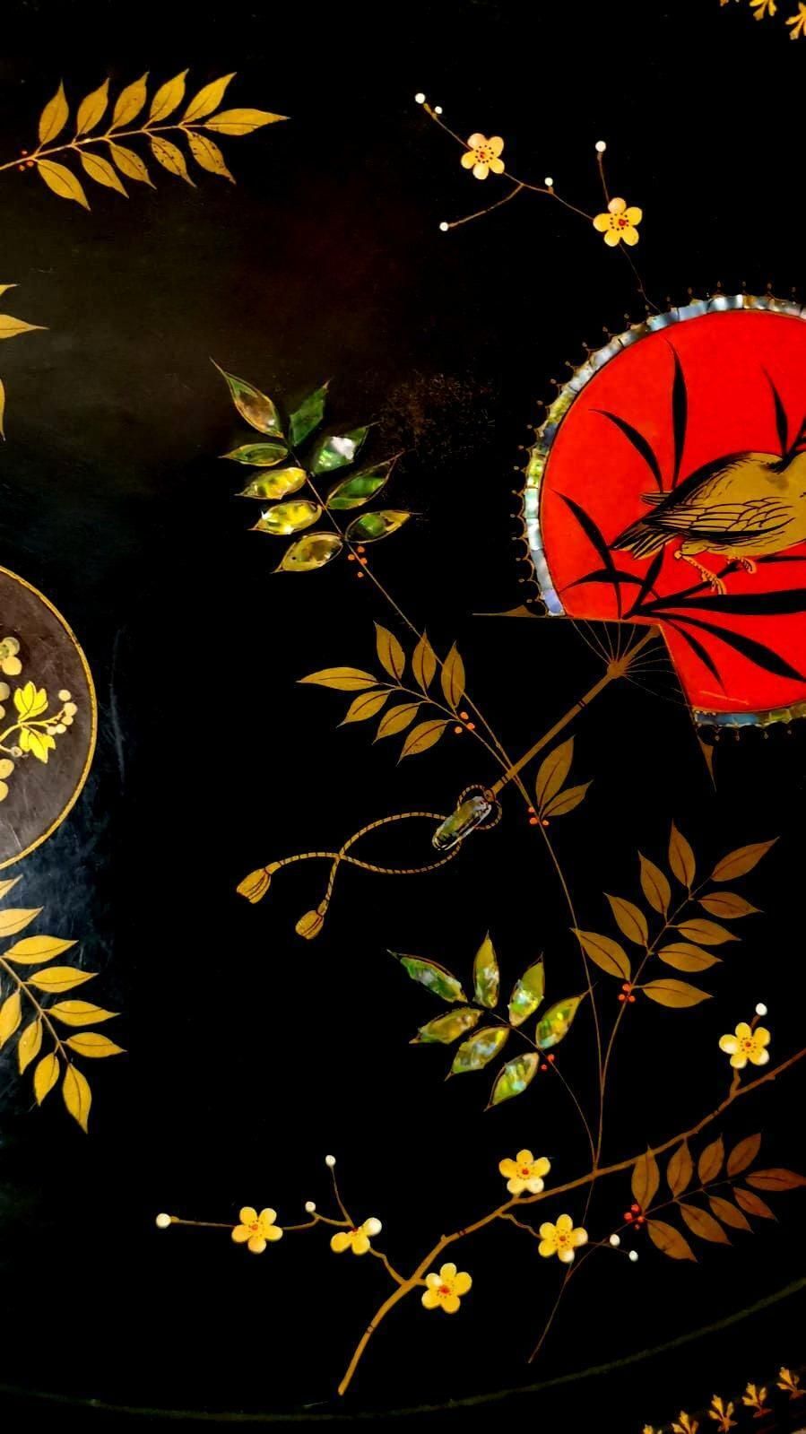 photo vinterior Napoleon III Style French "Chinoserie" Hand Painted Metal Tray
