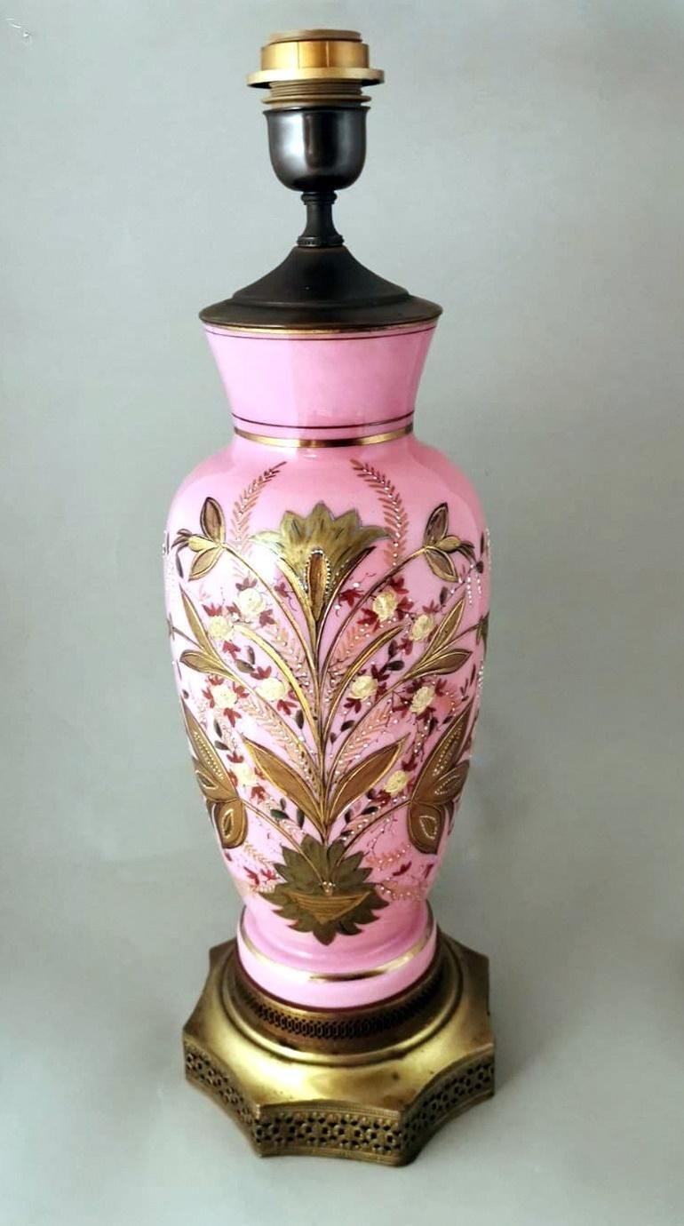 Napoleon III Style French Lamp In Hand Painted Opaline Glass photo furniture