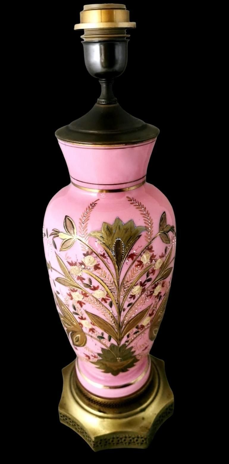 Napoleon III Style French Lamp In Hand Painted Opaline Glass photo for sale