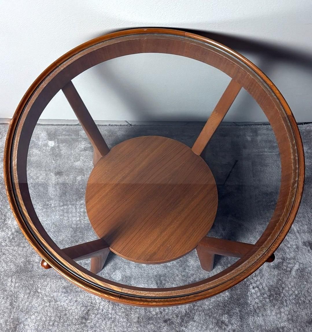 Halabala Style Czechoslovak Round Wooden And Glass Coffee Table photo vinterior