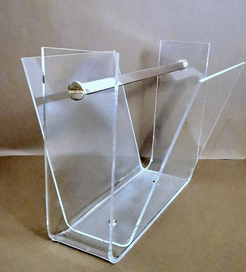 Space Age Style Italian Clear Plexiglass Magazine Rack photo for sale