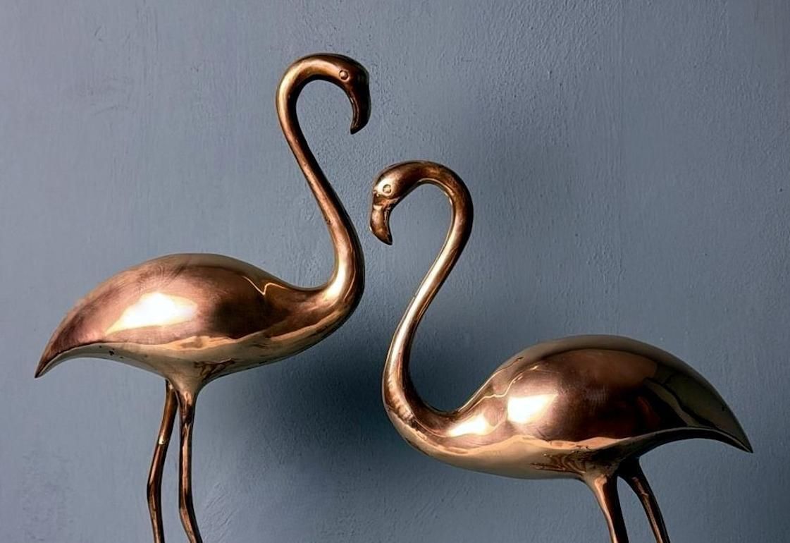 Italian   Mid Century Pair Of  Brass Flamingos In Hollow photo buy